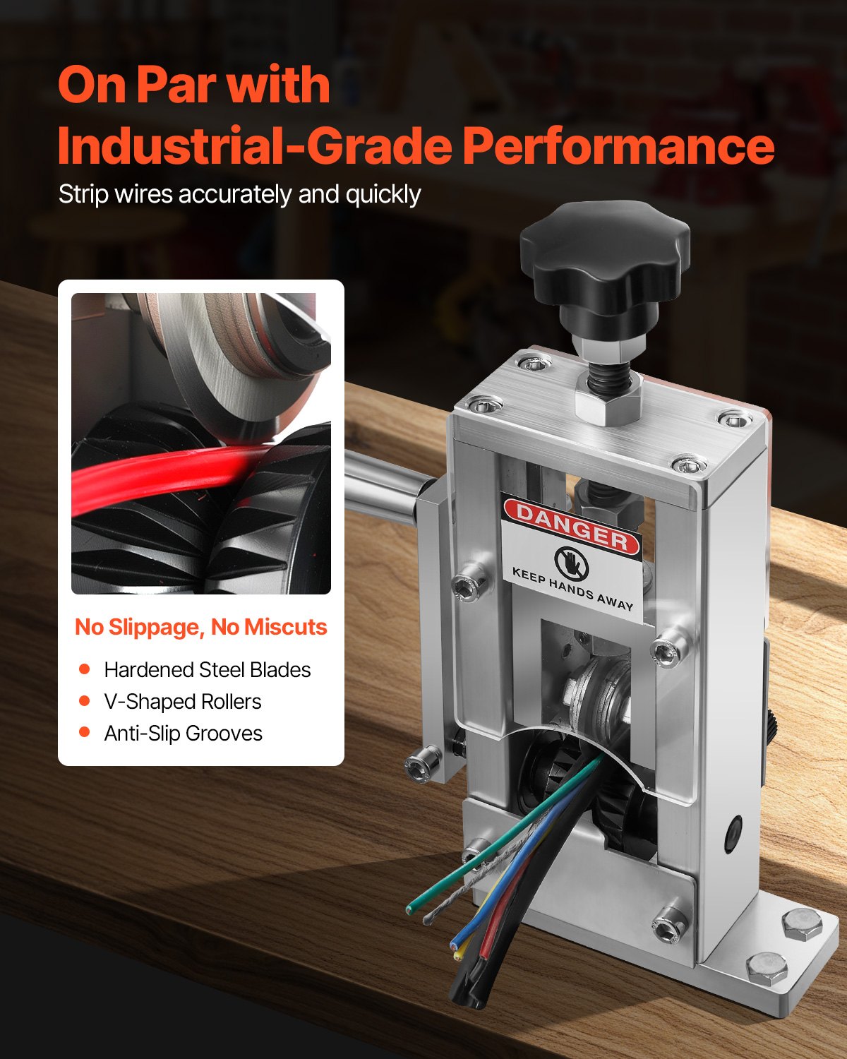 VEVOR handmatige kabelstripper, 1,5-25 mm, koperstripper met handzwengel/boor, 64Mn geharde messen, 45# stalen rollen, draadstripper met aluminiumlegering frame