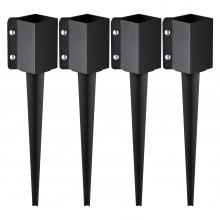 VEVOR Fence Post Anchor Ground Spike, 4 Pack 24 x 4 x 4 Inches Outer Diameter (Inner Diameter 3.5 x3.5 Inches), Metal Black Powder Coated Post Stake Ground, for Mailbox Deck Garden Railing