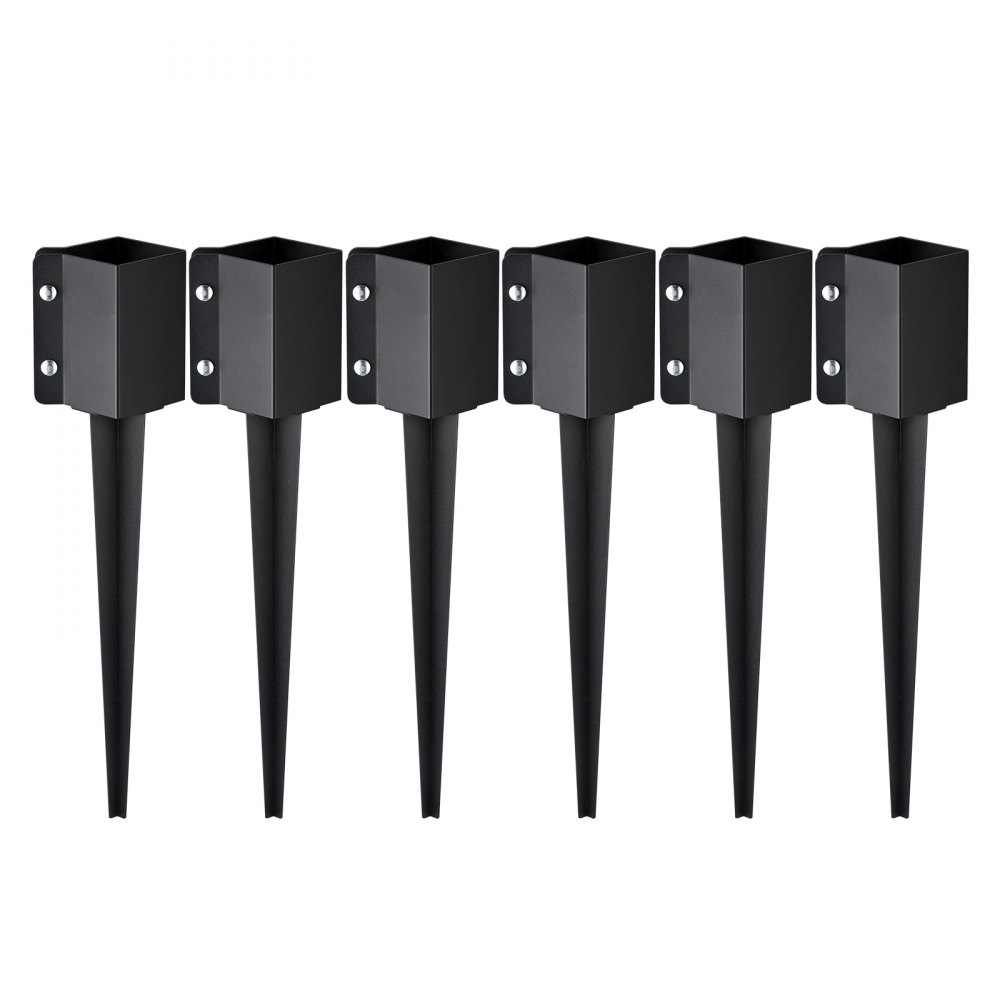 VEVOR Fence Post Anchor Ground Spike, 6 Pack 24 x 4 x 4 Inches Outer Diameter (Inner Diameter 3.5 x3.5 Inches), Metal Black Powder Coated Post Stake Ground, for Mailbox Deck Garden Railing
