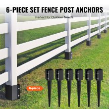 VEVOR Fence Post Anchor Ground Spike, 6 Pack 24 x 4 x 4 Inches Outer Diameter (Inner Diameter 3.5 x3.5 Inches), Metal Black Powder Coated Post Stake Ground, for Mailbox Deck Garden Railing