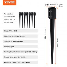 VEVOR Fence Post Anchor Ground Spike, 8 Pack 36 x 4 x 4 Inches Outer Diameter (Inner Diameter 3.5 x3.5 Inches), Metal Black Powder Coated Post Stake Ground, for Mailbox Deck Garden Railing