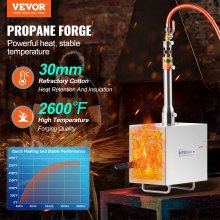 VEVOR Draagbare Propaan Forge 1 Brander Farrier Forge 2600°F Mes Metaal Vierkant