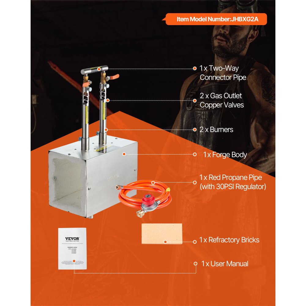 VEVOR Portable Propane Forge, 2 Burners, 1427℃ Tool and Knife Making Blacksmithing Farrier Forge, Large Capacity Square Shape, Stainless Steel Gas Forging Tools and Equipment, Use for Metal Forging