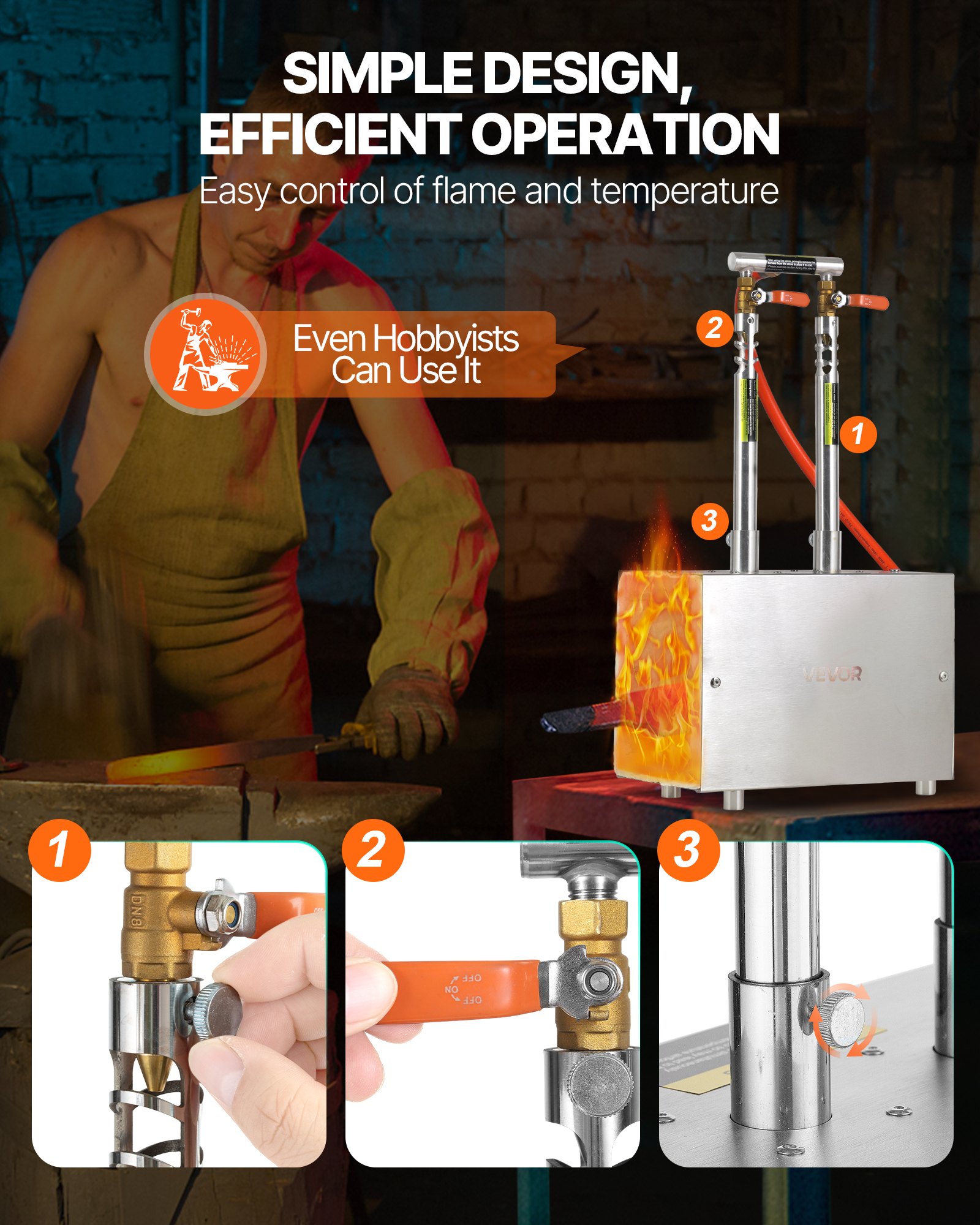 VEVOR Portable Propane Forge, 2 Burners, 1427℃ Tool and Knife Making Blacksmithing Farrier Forge, Large Capacity Square Shape, Stainless Steel Gas Forging Tools and Equipment, Use for Metal Forging