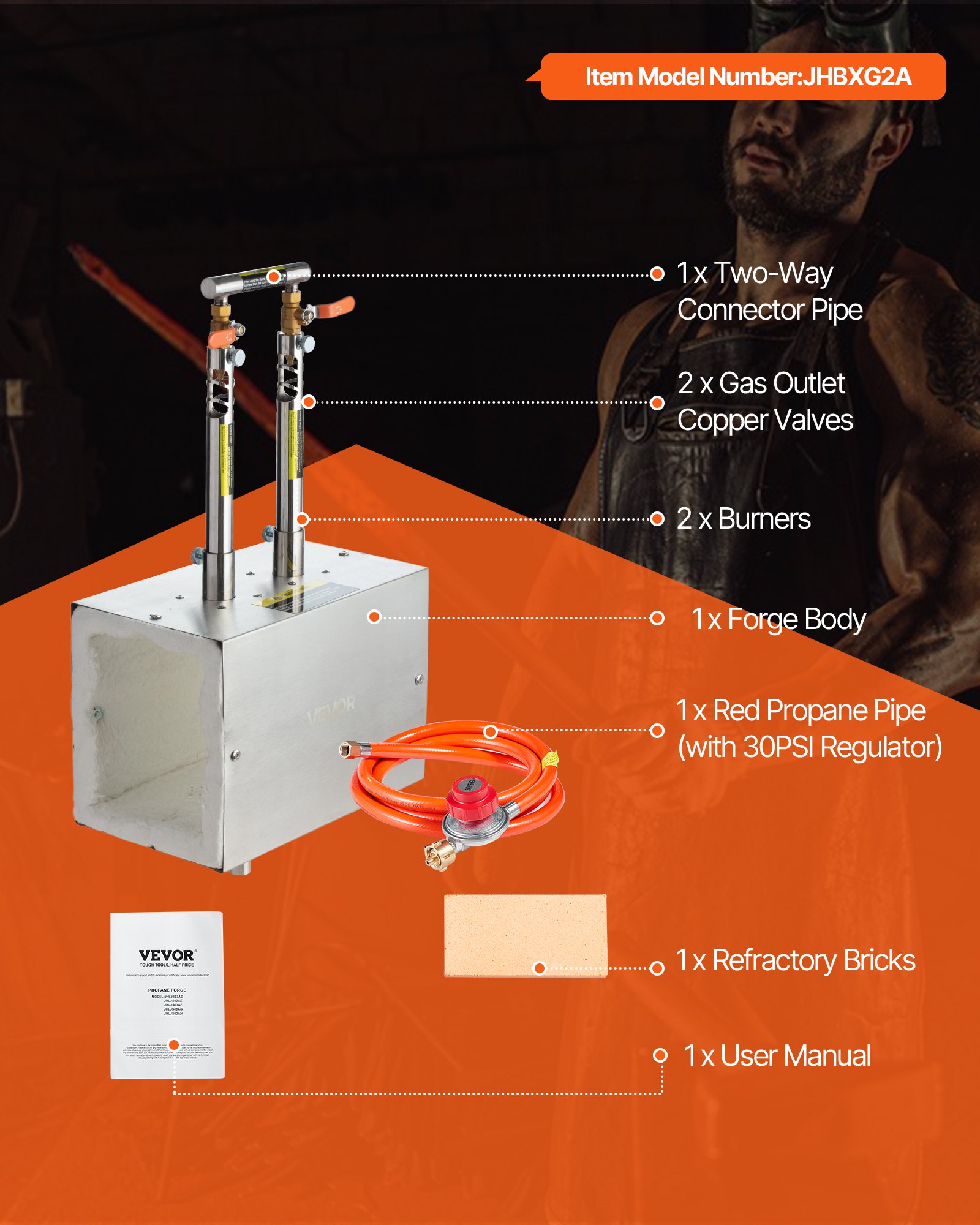 VEVOR Portable Propane Forge, 2 Burners, 1427℃ Tool and Knife Making Blacksmithing Farrier Forge, Large Capacity Square Shape, Stainless Steel Gas Forging Tools and Equipment, Use for Metal Forging