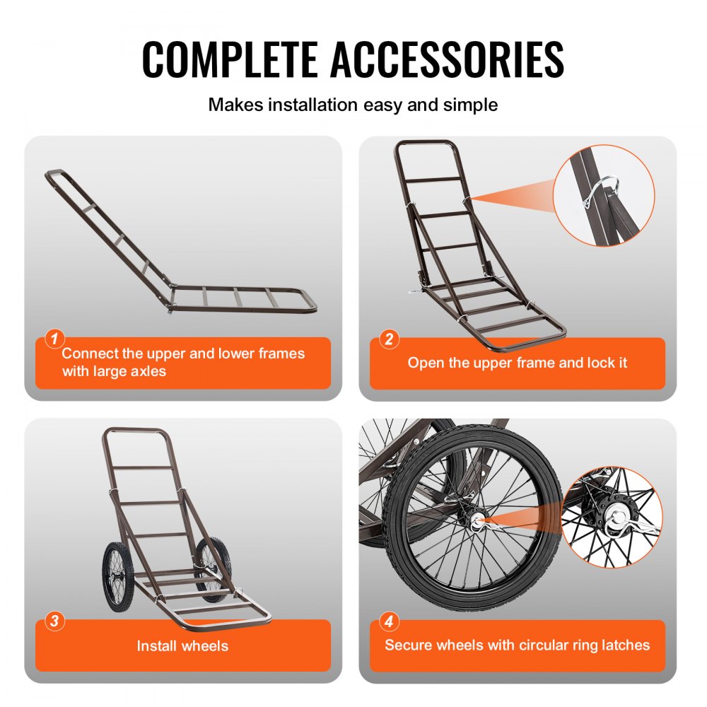 VEVOR Game Cart, opvouwbare game cart 136 kg, wildtransporter met 2 grote wielen en ergonomische handgreep, accessoires voor game carts, universele transportwagen voor jagen, vissen en wandelen