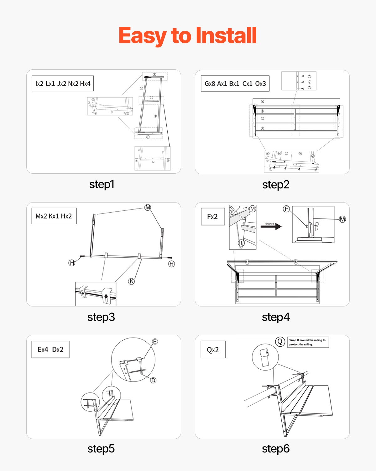 VEVOR Balkonhangtafel, 1000x345mm, Opvouwbare balkonhangtafel, Opvouwbare tafel voor buitenleuningen, 5-voudig verstelbaar, Geschikt voor leuningen van 1 tot 3,7 inch, Serveertafel voor terras en dek