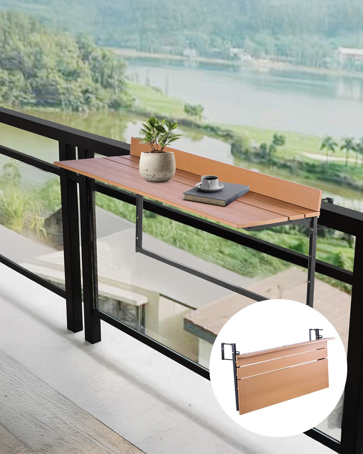 VEVOR Balkonhangtafel, 1000x345mm, Opvouwbare balkonhangtafel, Opvouwbare tafel voor buitenleuningen, 5-voudig verstelbaar, Geschikt voor leuningen van 1 tot 3,7 inch, Serveertafel voor terras en dek