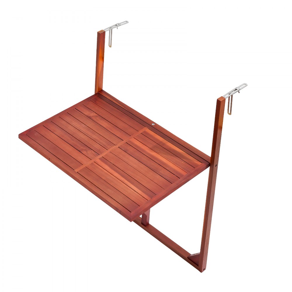 VEVOR Hangende Balkontafel 650x450 mm Opklapbare Tafel 27 kg Hangende Balkontafel, voor Terras, Tuin, Veranda, Geschikt voor balustrades van 0-70 mm, Verstelbare klembreedte, Tafelblad van acaciahout, Ruimtebesparend