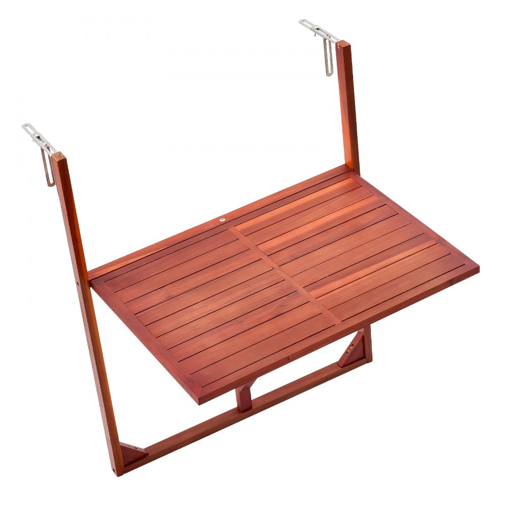 VEVOR Hangende Balkontafel 650x450 mm Opklapbare Tafel 27 kg Hangende Balkontafel, voor Terras, Tuin, Veranda, Geschikt voor balustrades van 0-70 mm, Verstelbare klembreedte, Tafelblad van acaciahout, Ruimtebesparend