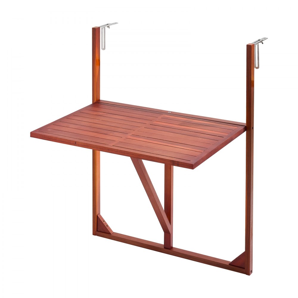 VEVOR Hangende Balkontafel 650x450 mm Opklapbare Tafel 27 kg Hangende Balkontafel, voor Terras, Tuin, Veranda, Geschikt voor balustrades van 0-70 mm, Verstelbare klembreedte, Tafelblad van acaciahout, Ruimtebesparend