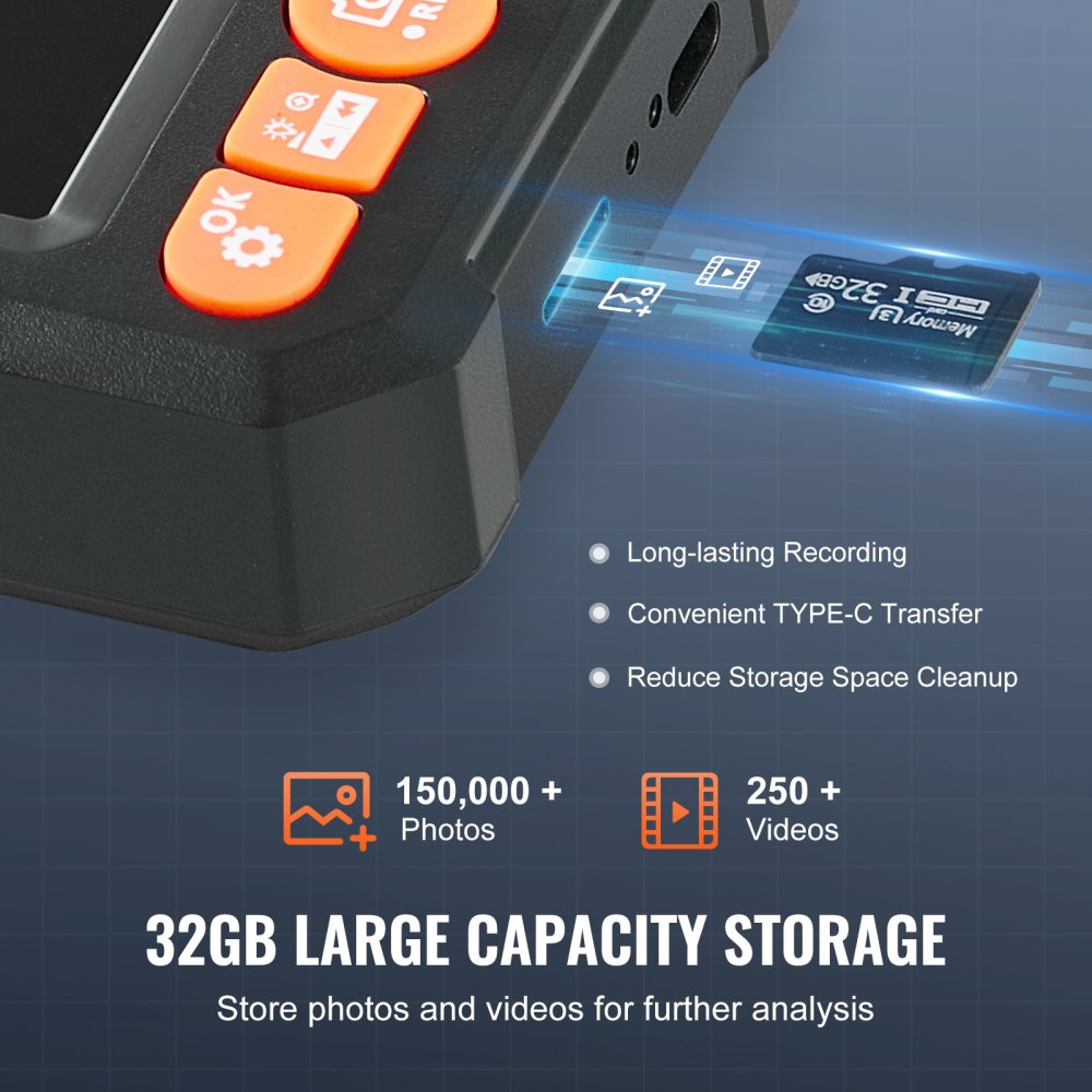 VEVOR endoscoopcamera met licht, dubbele lens-borescoop met 15 m semi-rigide kabel, 4,3 inch scherm, 1080P inspectiecamera, 8+1 led-lampjes, 4x zoom, IP67 waterdichte slangencamera voor auto's en loodgieterswerk