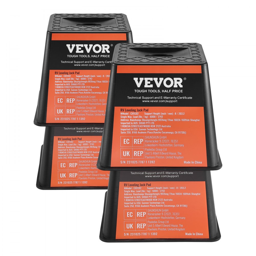 VEVOR Trailer Jack Block RV-reisaccessoires, 4-pack krikken, 2721 kg capaciteit per RV-nivelleringsblok, voor elke krik, paal, voet en vijfde wiel