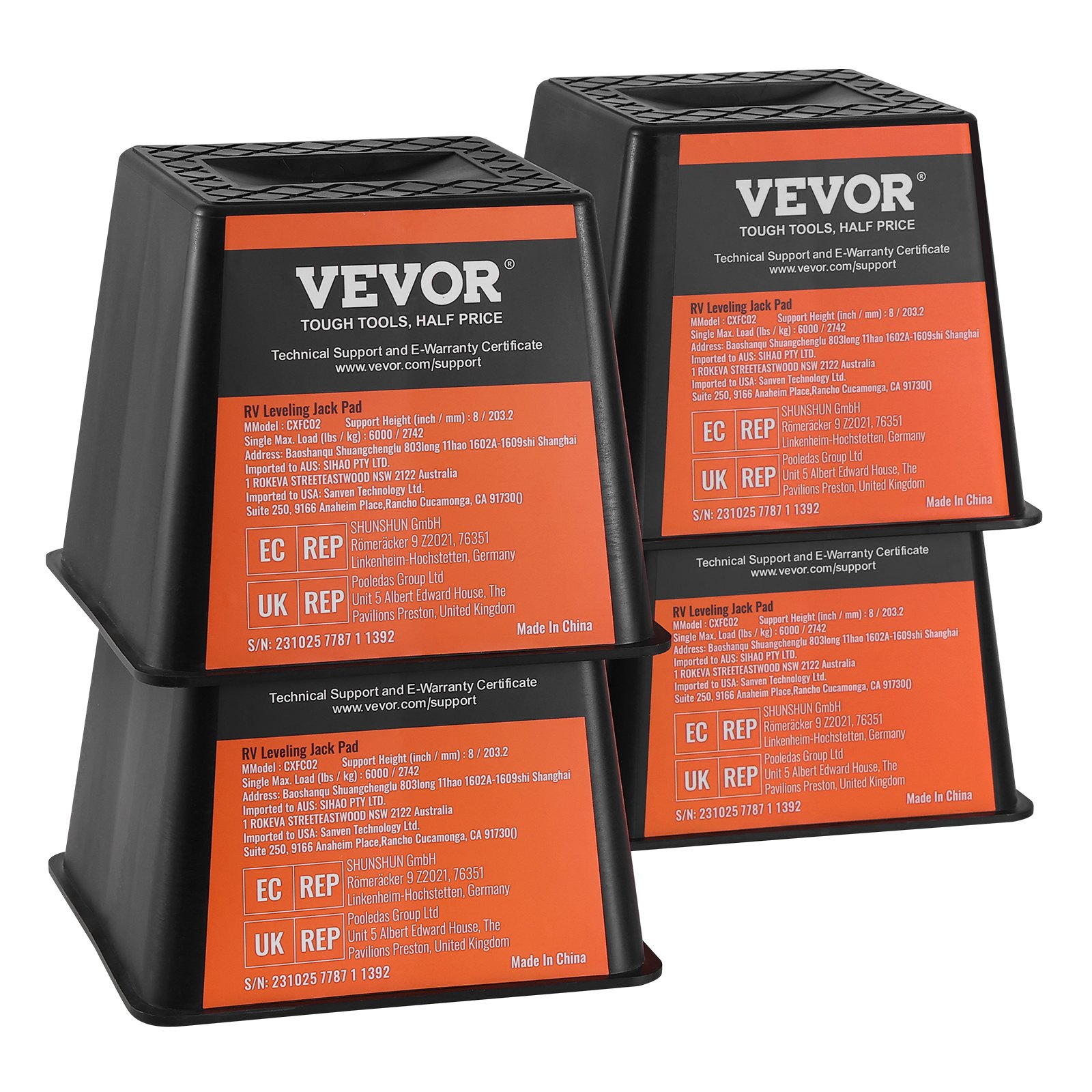 VEVOR Trailer Jack Block RV-reisaccessoires, 4-pack krikken, 2721 kg capaciteit per RV-nivelleringsblok, voor elke krik, paal, voet en vijfde wiel