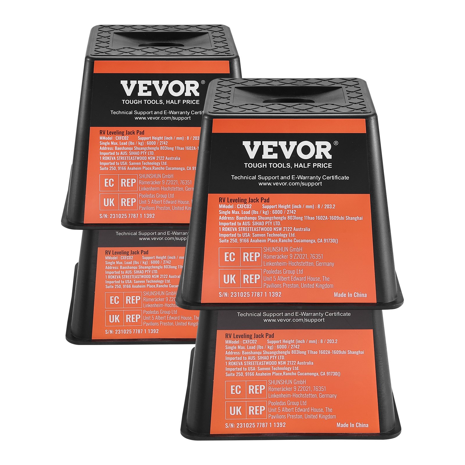 VEVOR Trailer Jack Block RV-reisaccessoires, 4-pack krikken, 2721 kg capaciteit per RV-nivelleringsblok, voor elke krik, paal, voet en vijfde wiel