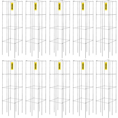 VEVOR Tomatenkooien, 30 x 30 x 117 cm, set van 10 vierkante plantenkooien, robuuste zilveren, met PVC gecoate stalen tomatentorens voor het klimmen van groenten, planten, bloemen en fruit