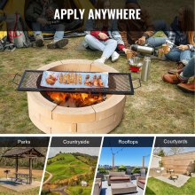 VEVOR X-Marks vuurplaatsgrillrooster, rechthoekig kookrooster, robuust stalen kampvuur BBQ-grillrooster met handvat en ondersteuning X-draad, draagbaar campingkookgerei voor buitenfeestbijeenkomsten, 44 inch zwart