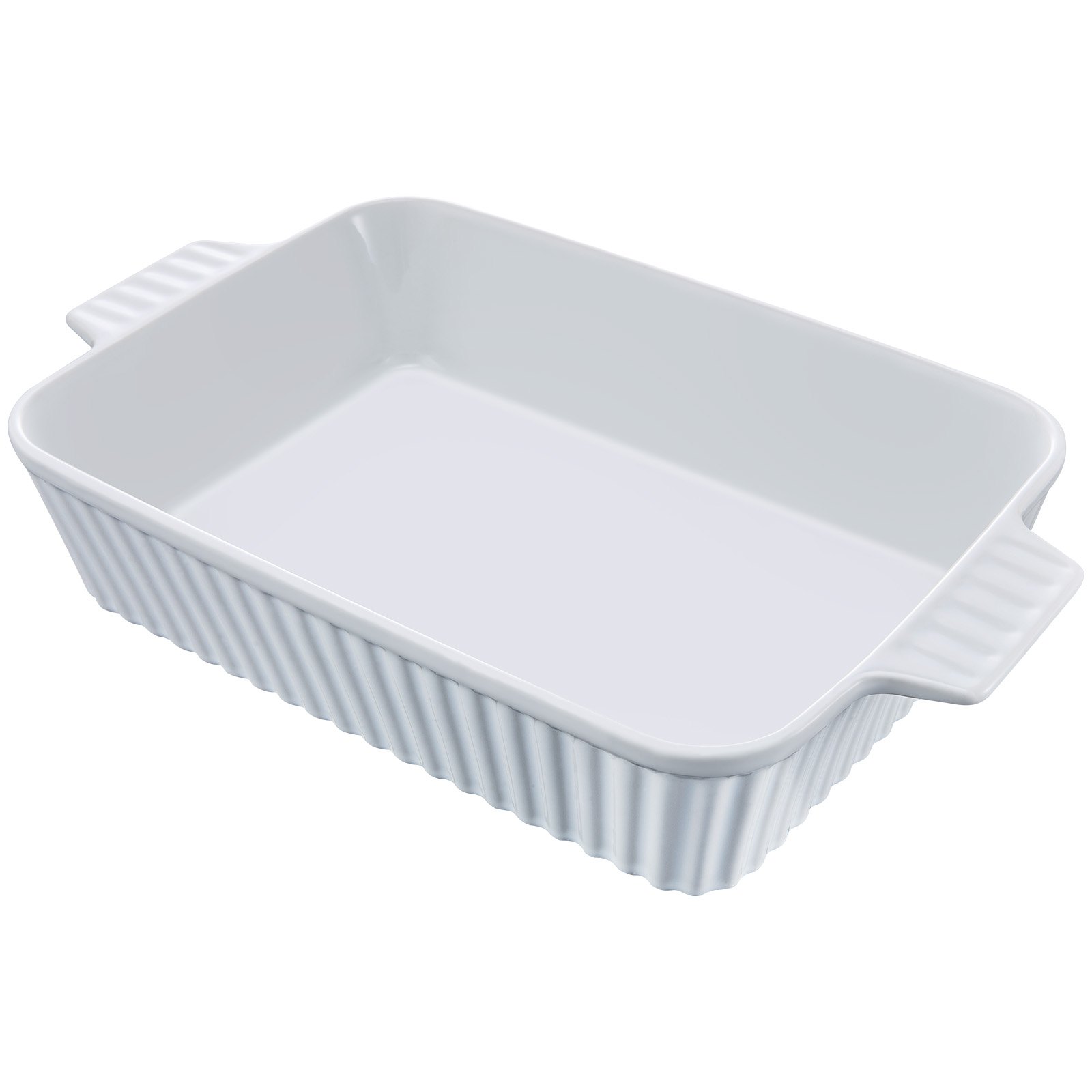 VEVOR Ceramic Baking Dish, Large 9" x 13" Pan, Rectangular Bakeware with Double Handles, Oven Secure, Lasagna Pan, Casserole Dish Deep for Baking and Serving, Thanksgiving & Christmas Present, White