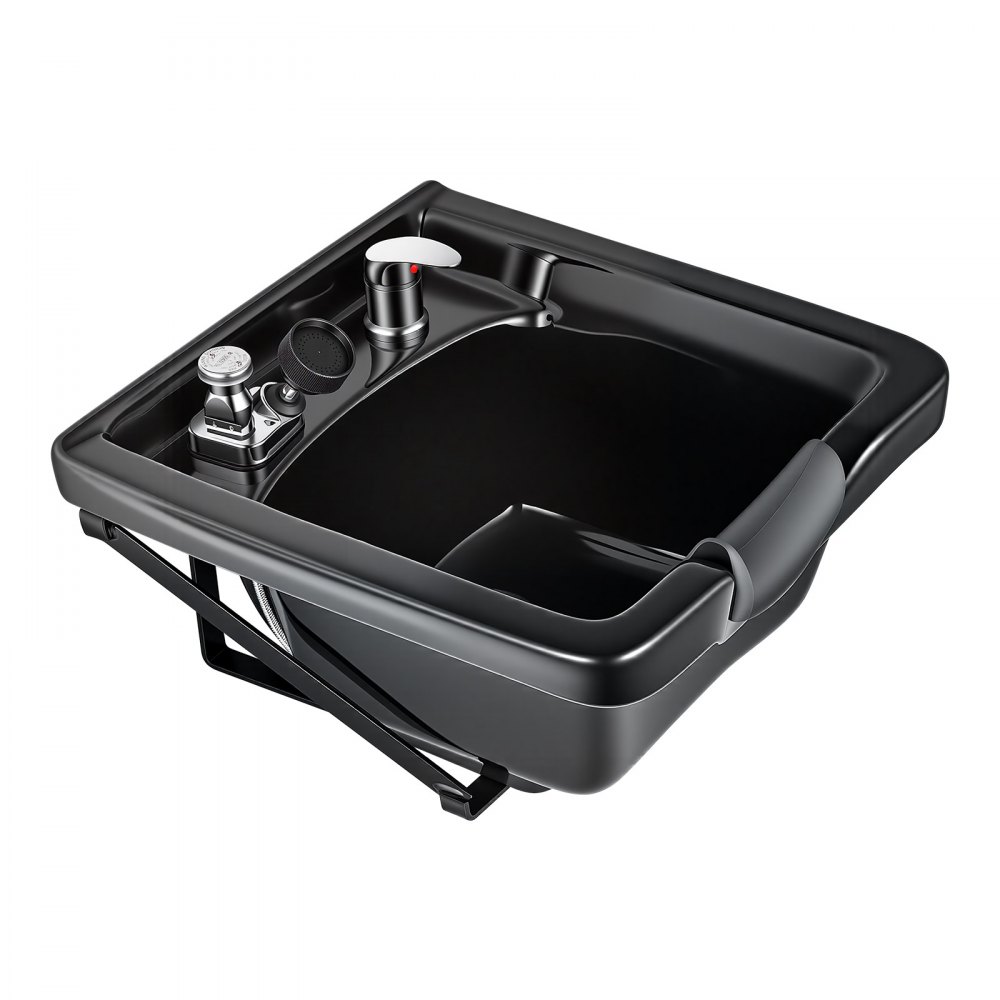VEVOR Shampoo Bowl Black Ceramic Professional Shampoo Sink with Faucet, for Salons, Hair Stylists & Barber Stores Use, Backwash Basin Beauty Salon Equipment with Drain Hose, Showerhead & Hair Trap