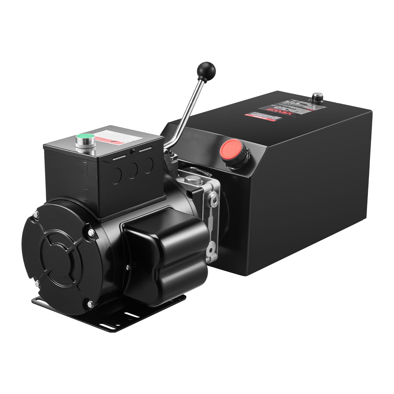 VEVOR 14 Qt hydraulische krachtbron, enkelwerkende stalen pomp voor kipperaanhangers, maximale overdruk van 22 MPa en debiet van 6,3 l/min, hydraulische pomp met metalen reservoir voor het heffen van kipperaanhangers.