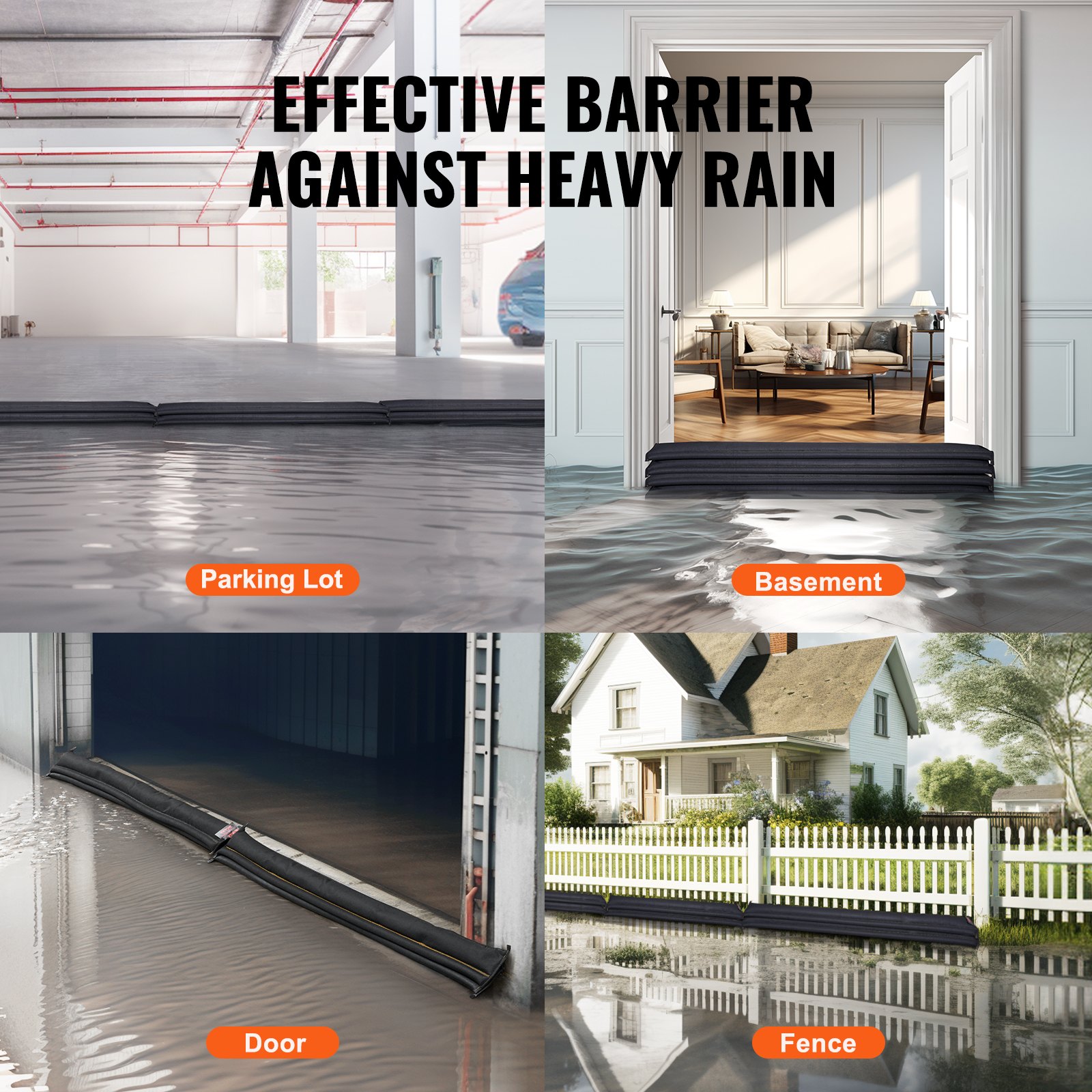 VEVOR overstromingsbarrières, waterdamzakken, 10 stuks, waterbarrières tegen overstromingen met plastic emmer, watergeactiveerde overstromingsbarrières voor huis, deur en oprit (1530 x 155 mm)