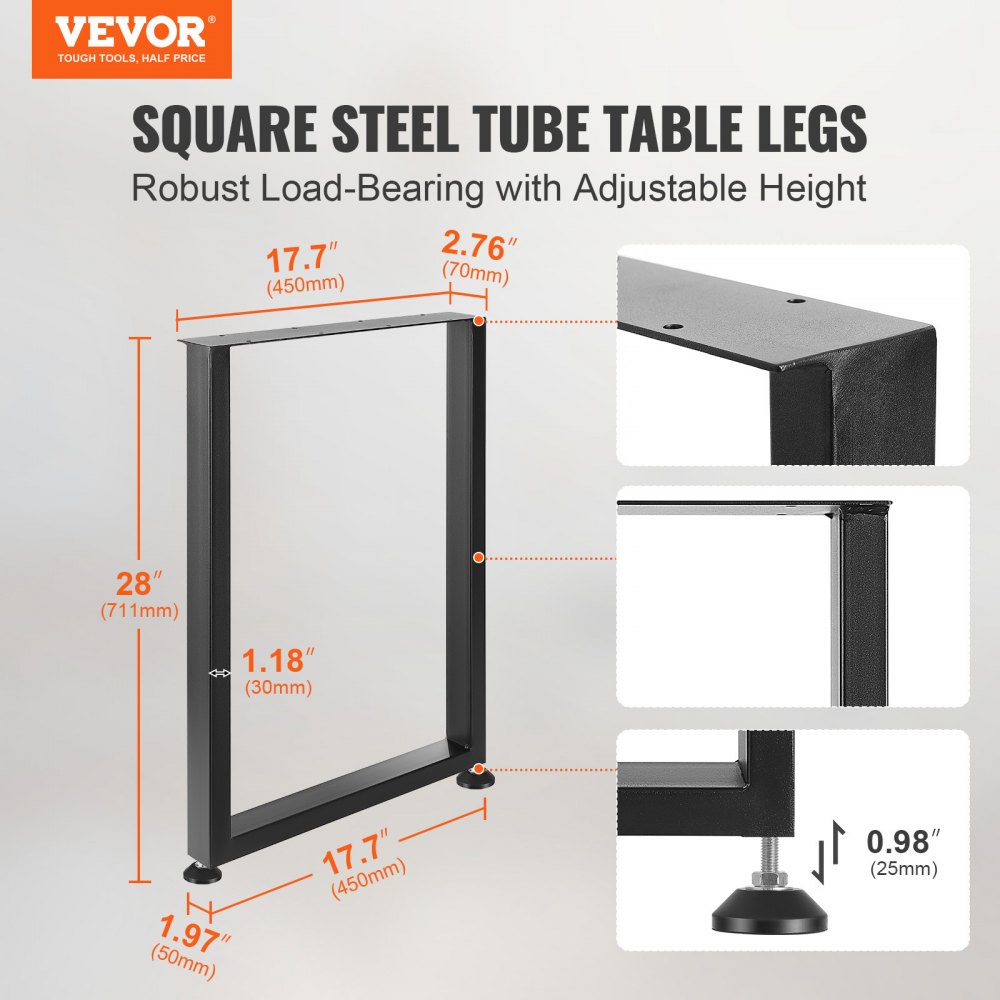 VEVOR set van 2 tafelpoten, 711 mm hoog, tafelonderstel, draagvermogen 454 kg, tafelpoten van koolstofstaal, meubelpoten, zwart, tafelonderstel, ideaal voor keukentafels, consoletafels in de woonkamer, studiotafels, etc.