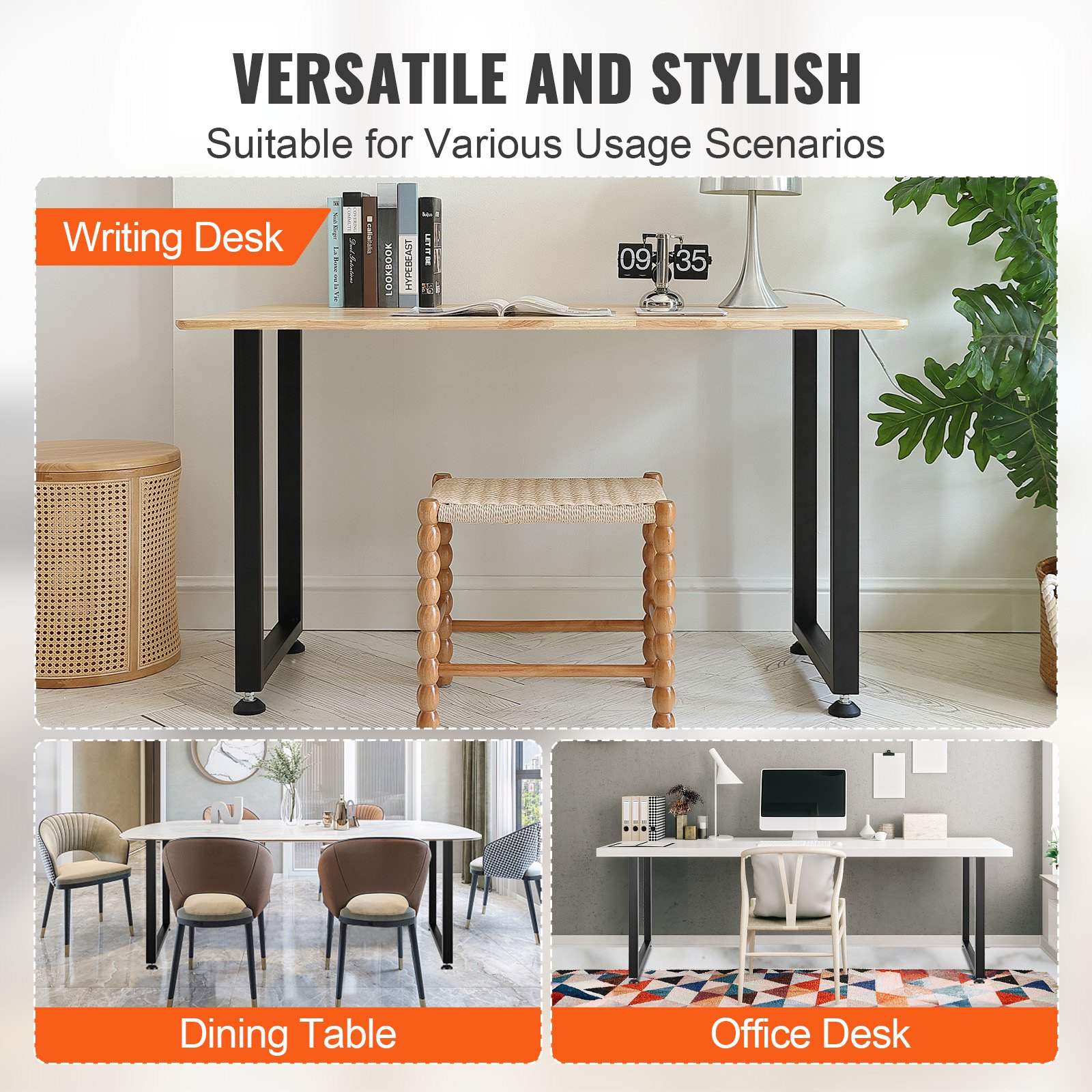 VEVOR 711.2MM Adjustable Furniture Legs, Square Reinforced Steel Office Table legs Set of 2 for DIY, Max Load 453.6KG Heavy Duty Desk Legs, Quick Instalation & Rich Accessories Legs Black