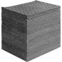 stacked gray VEVOR spill absorbent pads in a neat pile, showcasing perforated surface design.