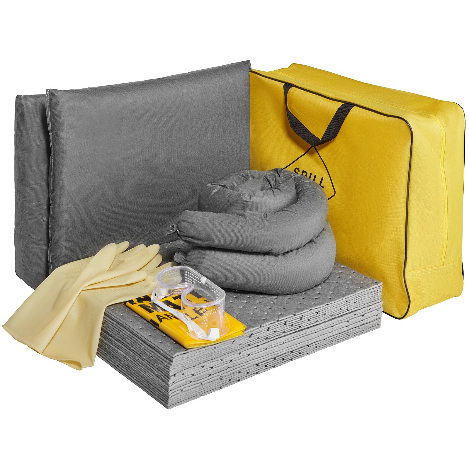 VEVOR Universele Spill Kit, 43-delige accessoires voor lekkagebestrijding, inclusief 30 universele sorptiepads, 2 universele sorptiesokken van 3 x 4 voet, 2 afvalpads, rubberen handschoenen en tas