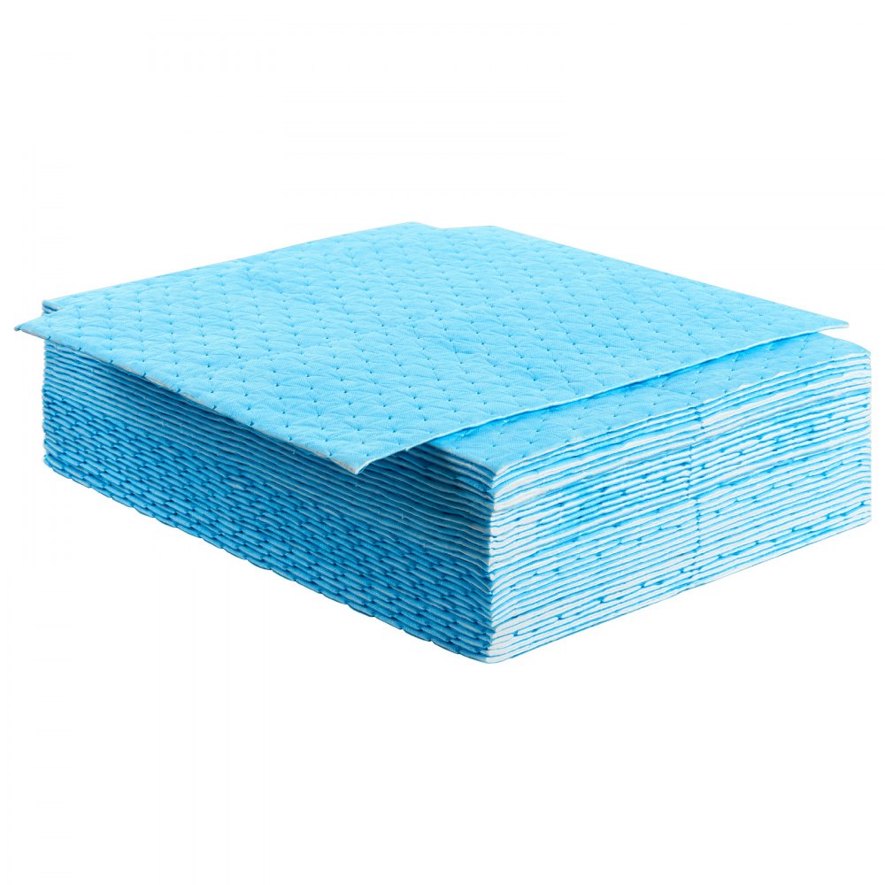 VEVOR Absorberende Pads, Waterabsorberende Mat in Dispenserdoos, 30 stuks Waterabsorberende Matten 380 x 480 x 5 mm, Polypropyleen Absorberende Pads voor Water, Blauw, 6 Gal Inhoud