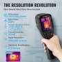 VEVOR Handheld warmtebeeldcamera 240x180 IR-resolutie Infraroodcamera Thermometer 40mK Thermografiecamera -20-550°C Thermische camera Identificatie van wilde dieren Elektrische hotspots Ontbrekende isolatie