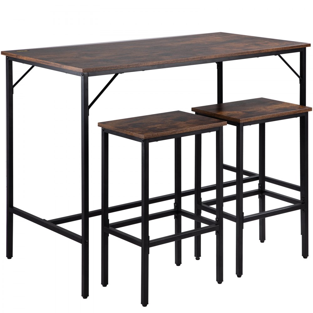 VEVOR bar table with bar stool set, dining group, bar table (1200 x 600 x 900 mm) with 2 bar stools (each 400 x 300 x 650 mm), industrial design, for dining room, living room, vintage brown counter table
