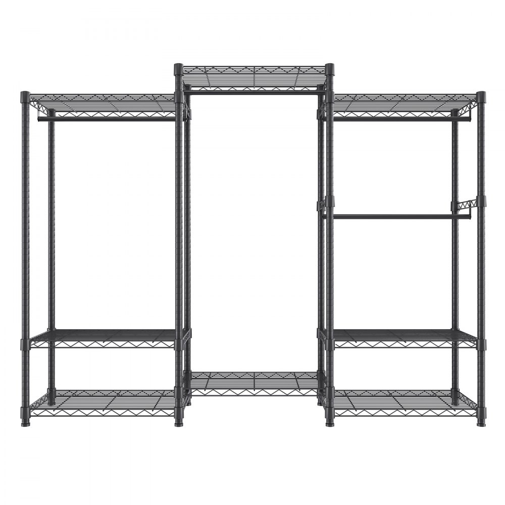 VEVOR Mobiele kledingrek, draagvermogen 362 kg, vrijstaande kledingrek 174 x 180 x 45 cm, 3 kledingstangen, multifunctioneel 8-laags, voor slaapkamer, wasruimte, kleedkamer