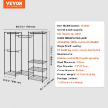 VEVOR Mobile Clothes Rack Coat Rack 362 kg Loadable Freestanding Clothes Rack 174x180x45 cm 3 Clothes Rails Multifunctional 8-Layer for Bedroom, Laundry Room, Dressing Room