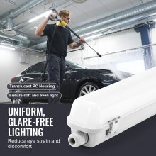 VEVOR set van 4 LED vochtbestendige lampen 60W 7400LM stoombestendig licht 5000K IP65