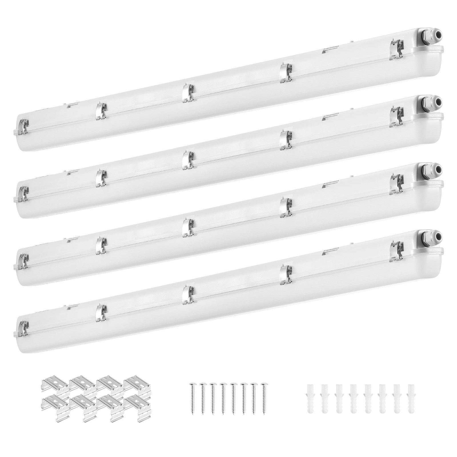 VEVOR 4FT LED-dampdichte lamp, 60W, 7400lm, dampdichte lamp met 5000K IP65 waterdicht, voor buiten, halfopen koude omgevingen, parkeerplaatsen, magazijnen, vriezers, autowasstraten, 4-pack