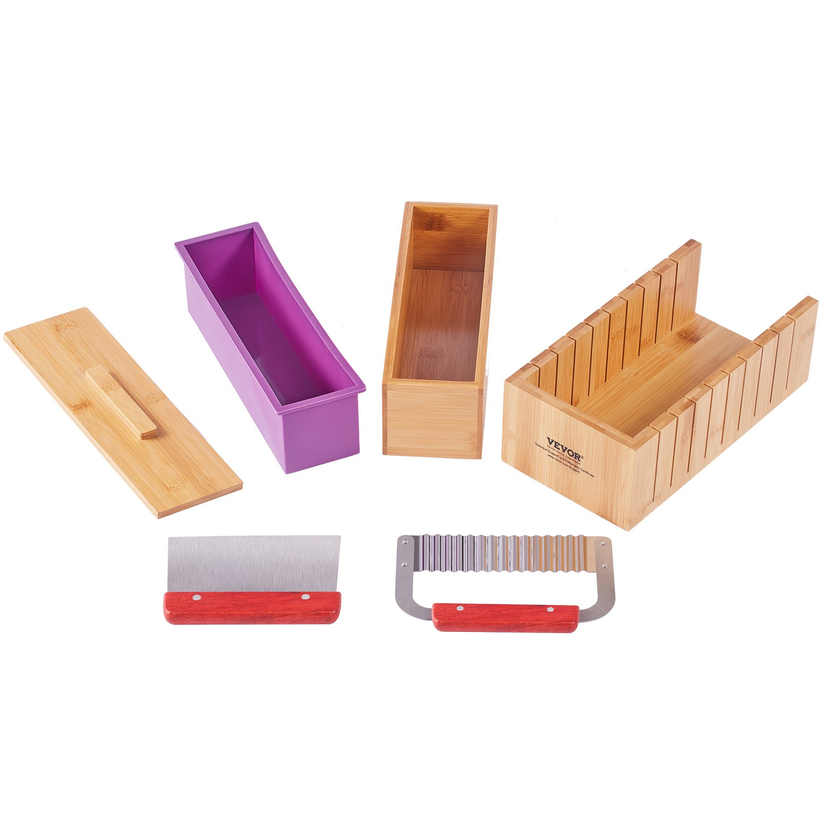 VEVOR Zeepsnijderset Zeep maken 1301 ml, Zeepmaakset Siliconen, DIY Zeep Maken Handgemaakte Zeepset, Rechthoekige Siliconen Zeepmal met Bamboe Doos 278 x 142 x 93 mm