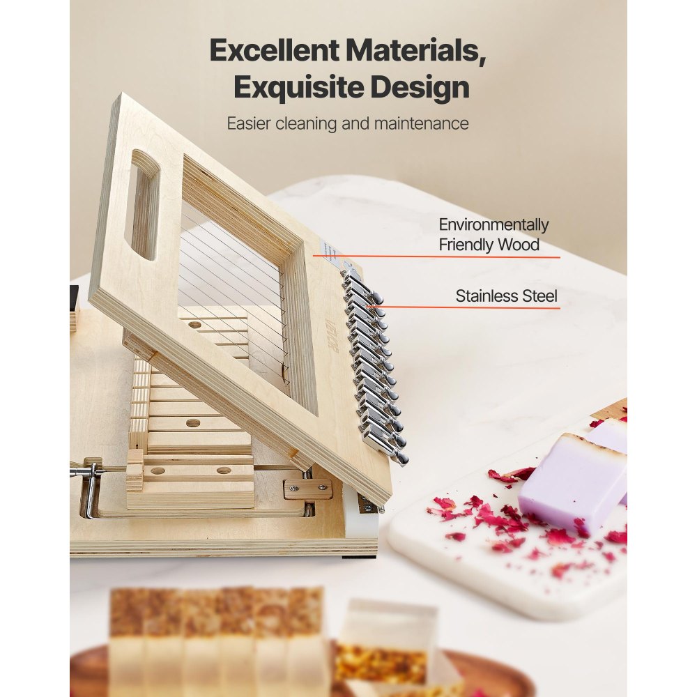 VEVOR Zeepsnijder snijdt 1-12 staven, Draadsnijder met houten frame en extra draden, Meerdere handgemaakte zeepsnijgereedschappen voor kaarsen, Snijgereedschap voor doe-het-zelf