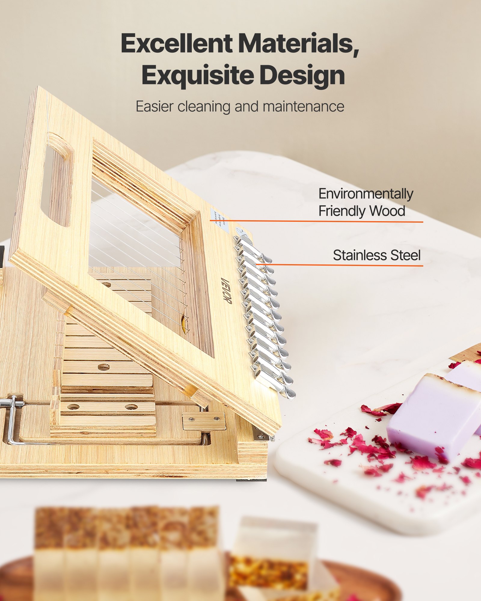 VEVOR Soap Cutter, Cut 1-12 Bars, Precisely and Accurately Cut 1 Inch Bars, Wood Frame With Steel Wire, with Extra Wires, Multi Handmade Soap Wire Cutter for Candles, DIY Making Cutting Tool