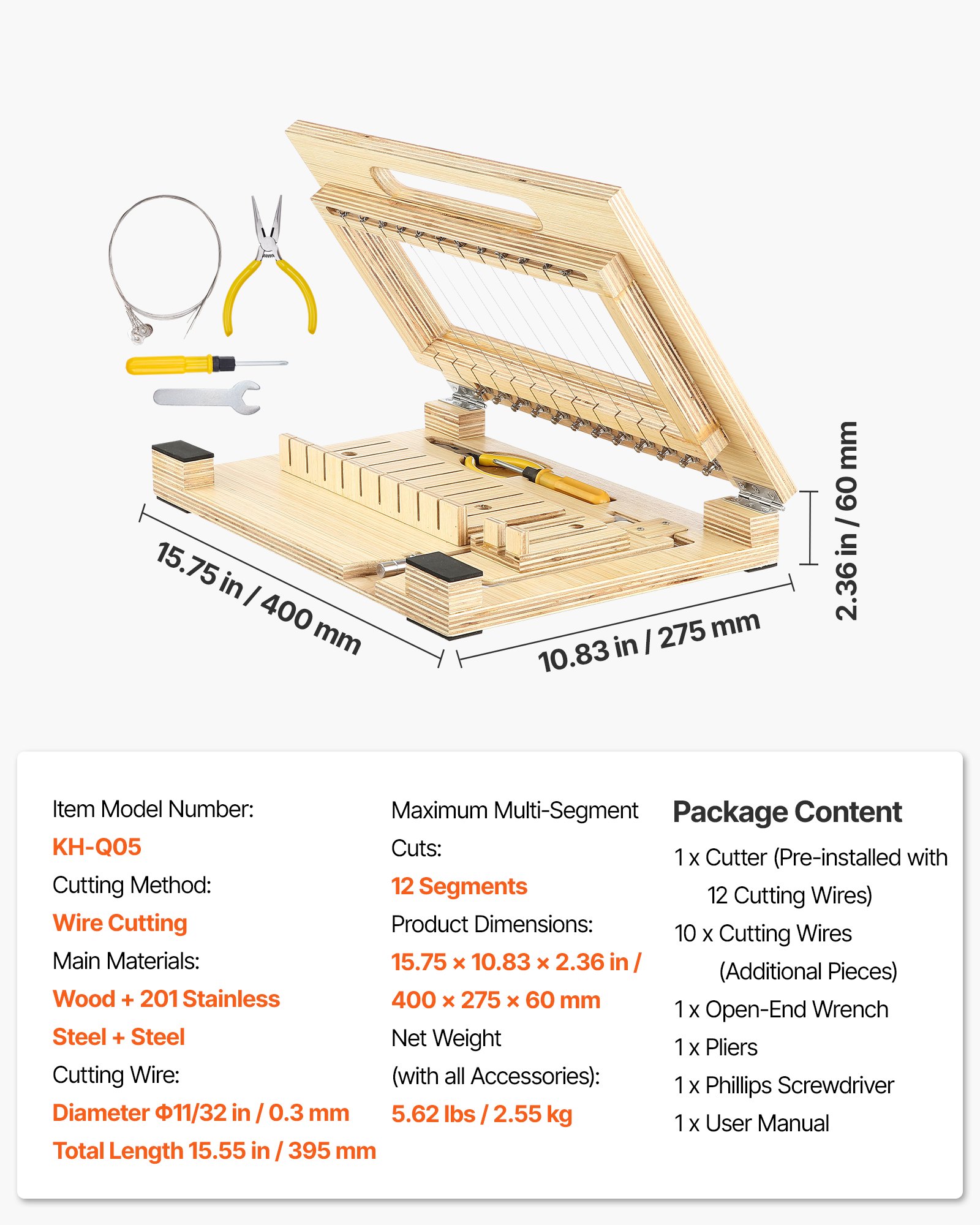 VEVOR Soap Cutter, Cut 1-12 Bars, Precisely and Accurately Cut 1 Inch Bars, Wood Frame With Steel Wire, with Extra Wires, Multi Handmade Soap Wire Cutter for Candles, DIY Making Cutting Tool