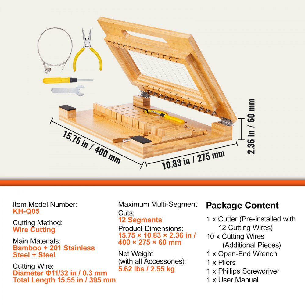 VEVOR Zeepsnijder Multifunctionele zeepsnijder 12 perfecte 2,5 cm dikke zeepstaven Handgemaakte zeep DIY-tool 395 mm snijdraad, roestvrijstalen zeepmessen Kaarsen, kaas, chocolade etc.