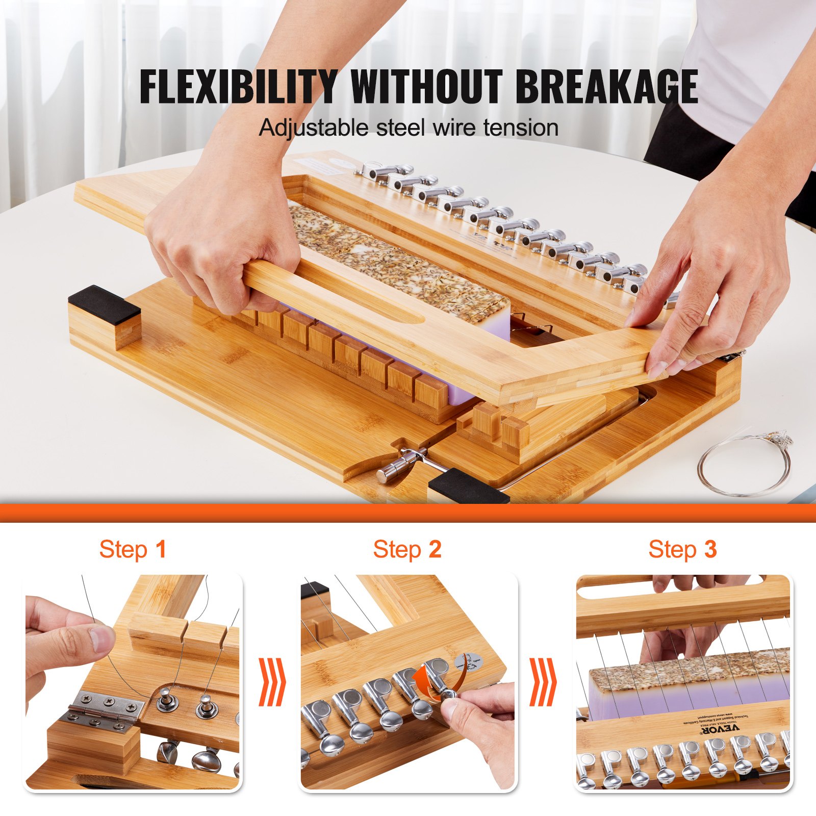 VEVOR Zeepsnijder Multifunctionele zeepsnijder 12 perfecte 2,5 cm dikke zeepstaven Handgemaakte zeep DIY-tool 395 mm snijdraad, roestvrijstalen zeepmessen Kaarsen, kaas, chocolade etc.