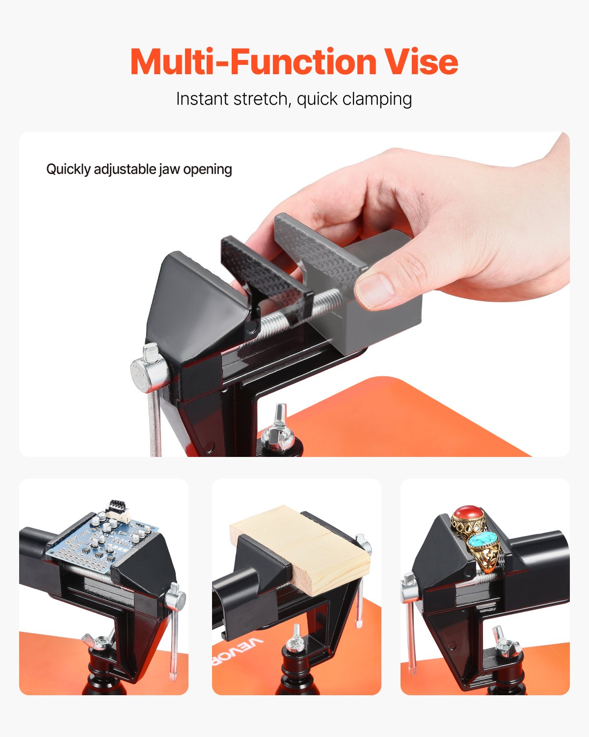 VEVOR Soldeerhulp Derde Hand, Magnetisch Soldeerstation, 4-armig handgereedschap, met bankschroef, 3x LED-vergrootlamp, 4 PCB-houders en 360-graden heteluchtpistoolhouder