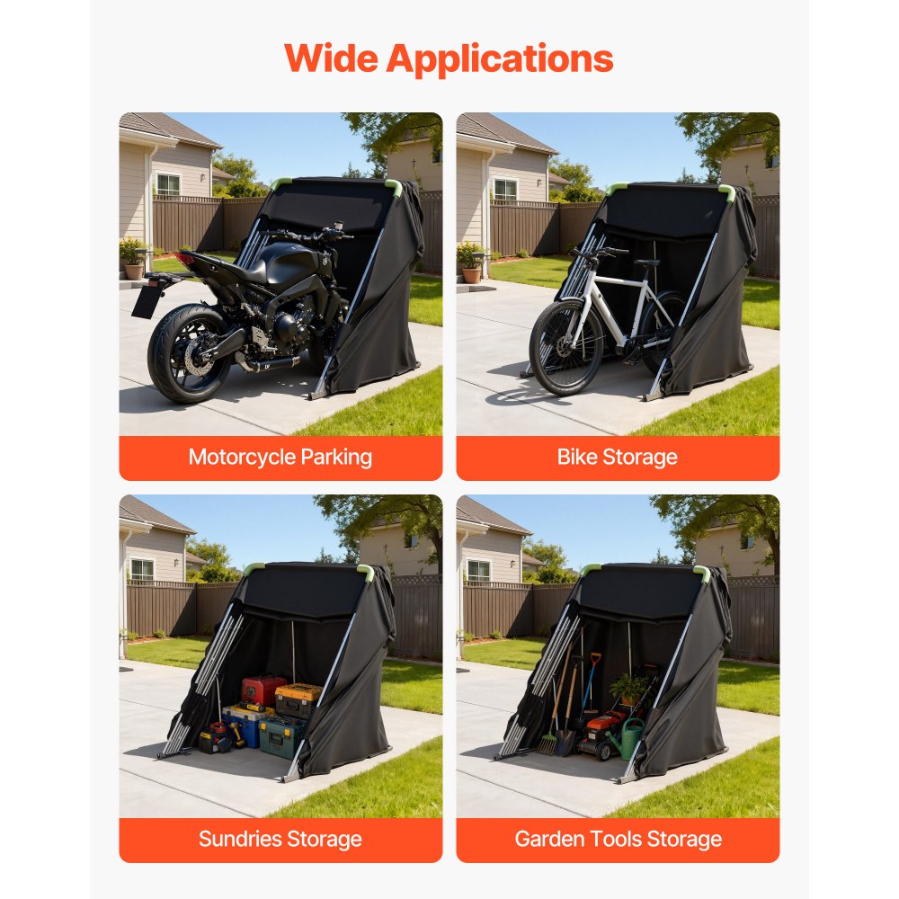 VEVOR Motorcycle Storage Shelter with Security Lock, 600D Oxford Flip-Up Garage Tent, Heavy-Duty All-Weather Motorcycle Cover with Ventilation Windows, 110 x 43 x 63 in Outdoor Vehicle Shelter, Black