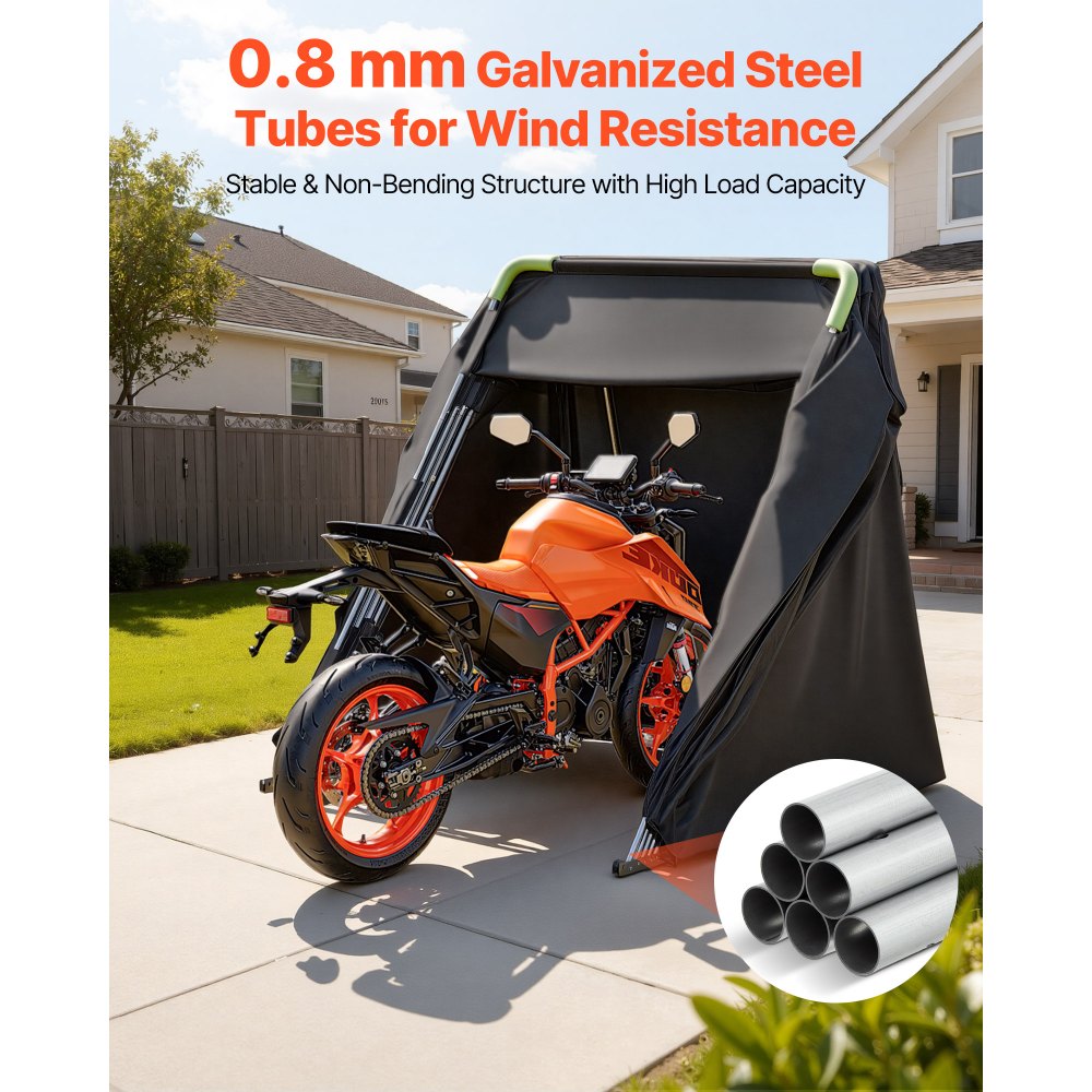 VEVOR Motorcycle Storage Shelter with Security Lock, 600D Oxford Flip-Up Garage Tent, Heavy-Duty All-Weather Motorcycle Cover with Ventilation Windows, 136x54x75 in Outdoor Vehicle Shelter, Black