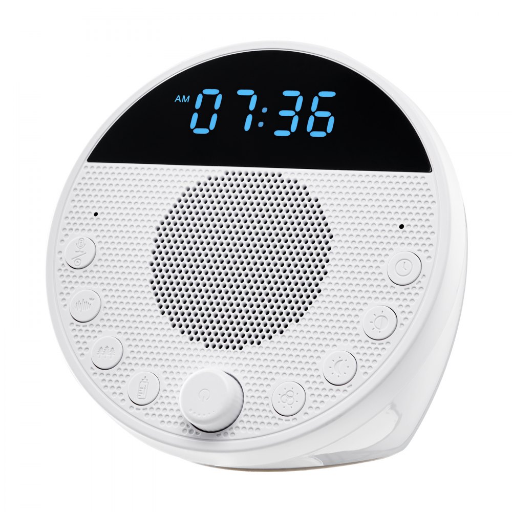 VEVOR Slaaphulpmiddel, White Noise Machine, 18 muzieknummers, 7-kleuren nachtlampje, 6-in-1 geluidsmachine met White Noise en twee alarmen, APP, automatische uitschakeltimer en geheugenfunctie