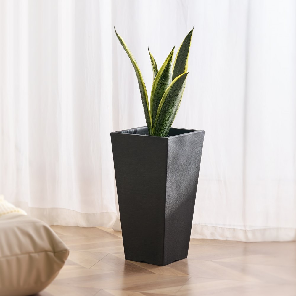 VEVOR Set of 2 Tall Outdoor Planters 22inch, Large Planters For Outdoor Indoor Plants, Black Tapered Square Front Porch Planters Flower Tree Plant Pots with Modern Design and Built-in Drainage