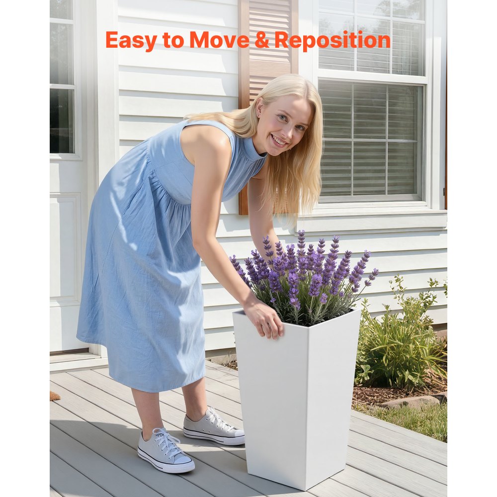 VEVOR Bloempot 300x300x550 mm 2-delige set, bloempot, plantenbak, PP plantenbak met binnenpot en drainagegaten, geschikt voor kamer- en tuinplanten, wit