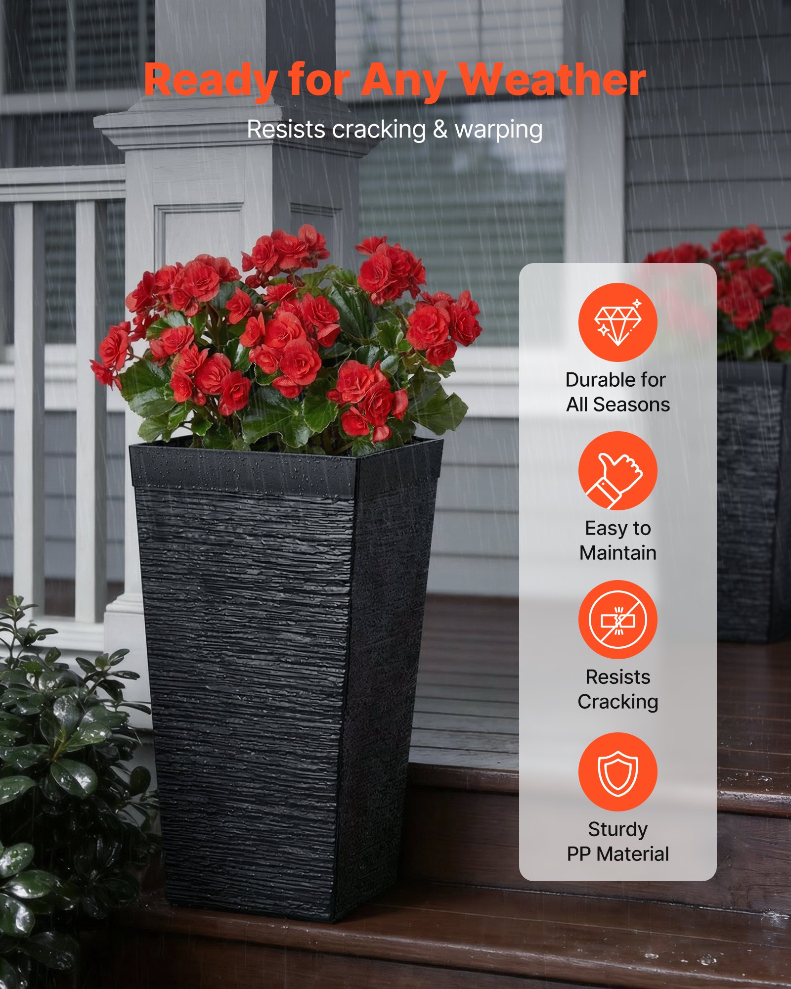VEVOR Bloempot 300x300x580 mm 2-pack, Bloempot, Plantenbak, PP Plantenbak, Plantenbak met Binnenpot en Afwateringsgaten, Geschikt voor Kamer- en Tuinplanten, Zwart