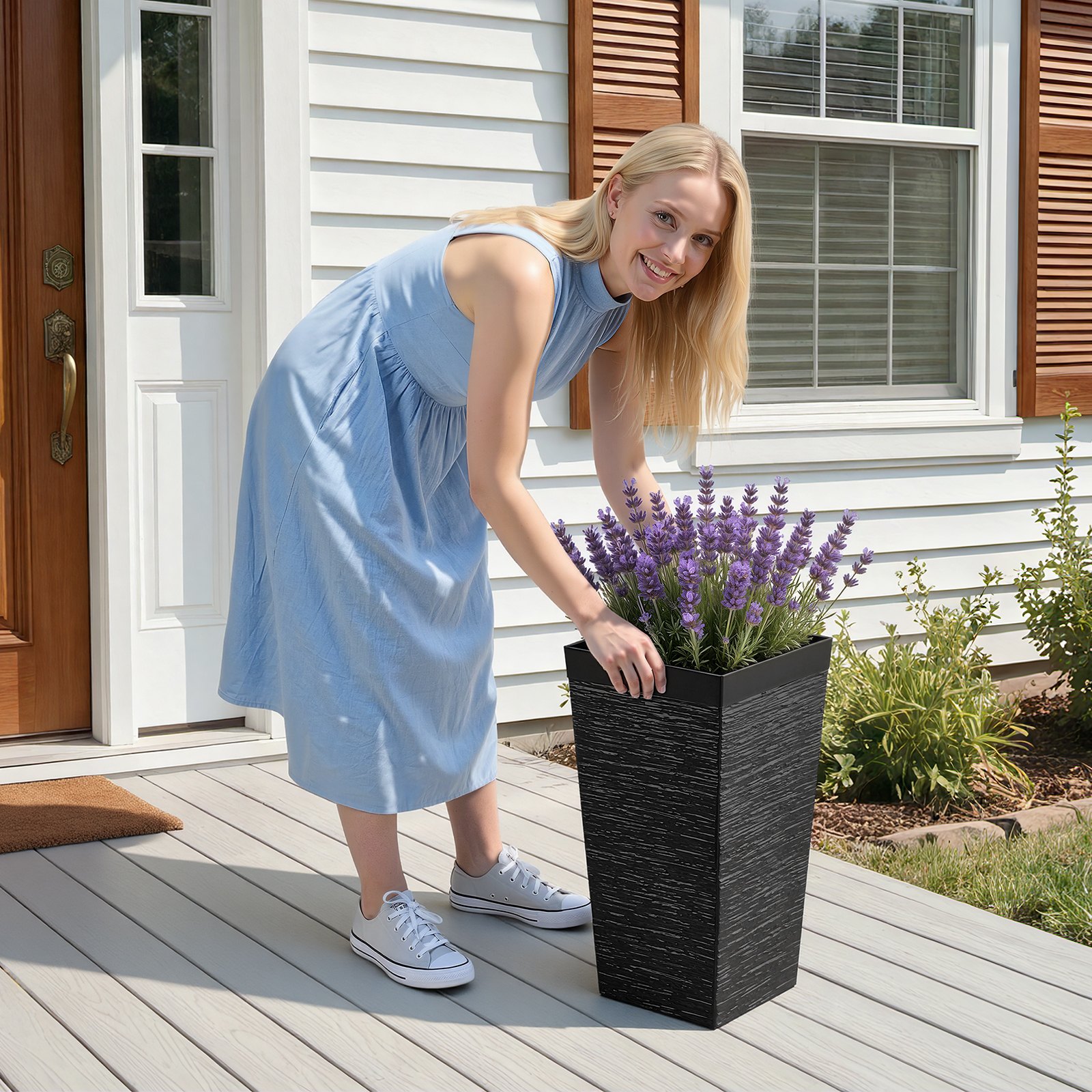VEVOR Bloempot 300x300x580 mm 2-pack, Bloempot, Plantenbak, PP Plantenbak, Plantenbak met Binnenpot en Afwateringsgaten, Geschikt voor Kamer- en Tuinplanten, Zwart